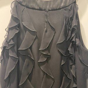 Taylor Black Silk Dress, Vertical Ruffles on Front, Sleeveless, Sz 12